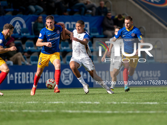 Players are in action during the Primera RFEF 2024-2025 match between FC Andorra and Barakaldo CF at Estadi Nacional in Andorra La Vella, An...