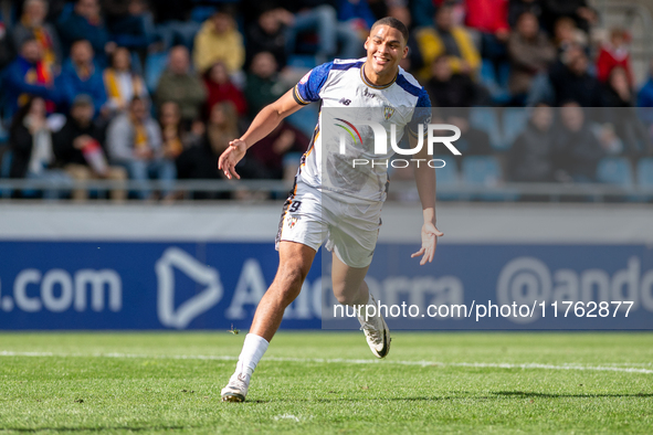 Maroan Sannadi of Barakaldo CF is in action during the Primera RFEF 2024-2025 match between FC Andorra and Barakaldo CF at Estadi Nacional i...