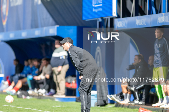 Imanol de la Sota, coach of Barakaldo CF, looks on during the Primera RFEF 2024-2025 match between FC Andorra and Barakaldo CF at Estadi Nac...