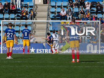 Players are in action during the Primera RFEF 2024-2025 match between FC Andorra and Barakaldo CF at Estadi Nacional in Andorra La Vella, An...