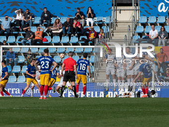 Players are in action during the Primera RFEF 2024-2025 match between FC Andorra and Barakaldo CF at Estadi Nacional in Andorra La Vella, An...