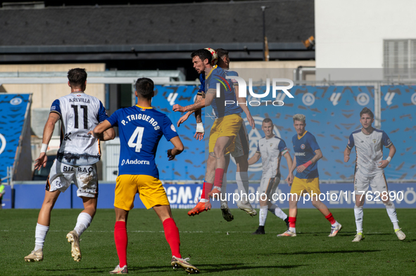 Players are in action during the Primera RFEF 2024-2025 match between FC Andorra and Barakaldo CF at Estadi Nacional in Andorra La Vella, An...