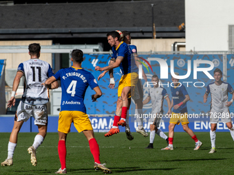 Players are in action during the Primera RFEF 2024-2025 match between FC Andorra and Barakaldo CF at Estadi Nacional in Andorra La Vella, An...