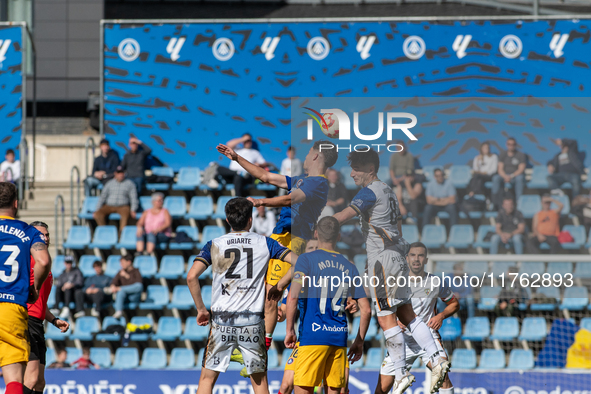 Players are in action during the Primera RFEF 2024-2025 match between FC Andorra and Barakaldo CF at Estadi Nacional in Andorra La Vella, An...