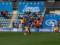 Players are in action during the Primera RFEF 2024-2025 match between FC Andorra and Barakaldo CF at Estadi Nacional in Andorra La Vella, An...