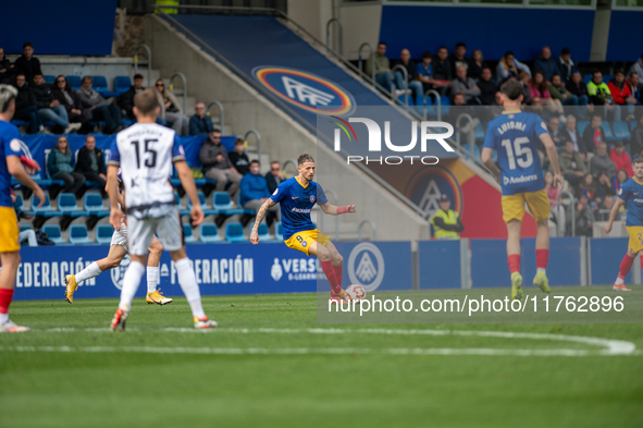 Manu Nieto of FC Andorra is in action during the Primera RFEF 2024-2025 match between FC Andorra and Barakaldo CF at Estadi Nacional in Ando...