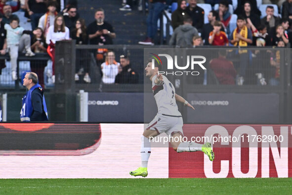 Riccardo Orsolini of Bologna F.C. celebrates after scoring the goal of 1-2 during the 12th day of the Serie A Championship between A.S. Roma...