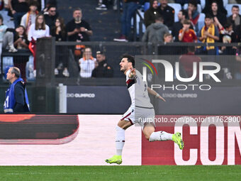 Riccardo Orsolini of Bologna F.C. celebrates after scoring the goal of 1-2 during the 12th day of the Serie A Championship between A.S. Roma...