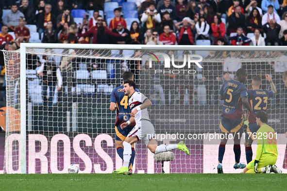 Riccardo Orsolini of Bologna F.C. celebrates after scoring the goal of 1-2 during the 12th day of the Serie A Championship between A.S. Roma...