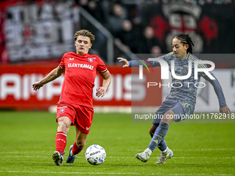 FC Twente midfielder Sem Steijn and AFC Ajax Amsterdam midfielder Kian Fitz-Jim play to a final result of 2-2 during the match between Twent...