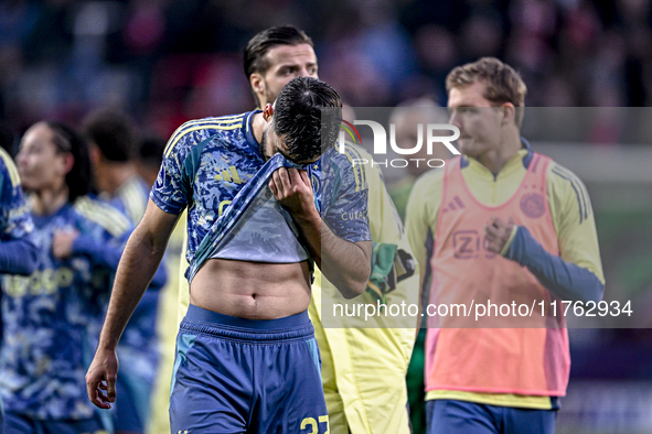 AFC Ajax Amsterdam defender Josip Sutalo feels disappointed after the match, with a final result of 2-2, during the match between Twente and...