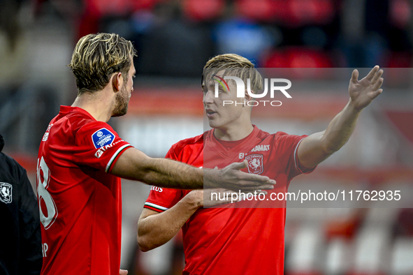 FC Twente midfielder Michel Vlap and FC Twente defender Max Bruns play in a match that ends with a final result of 2-2 during the game betwe...