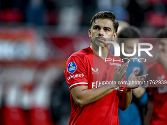 FC Twente defender Bart van Rooij plays in a match that ends with a final result of 2-2 against Ajax at the Grolsch Veste stadium for the Du...