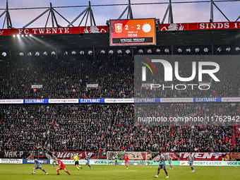 The scoreboard shows the final result of 2-2 during the match between Twente and Ajax at the Grolsch Veste stadium for the Dutch Eredivisie...