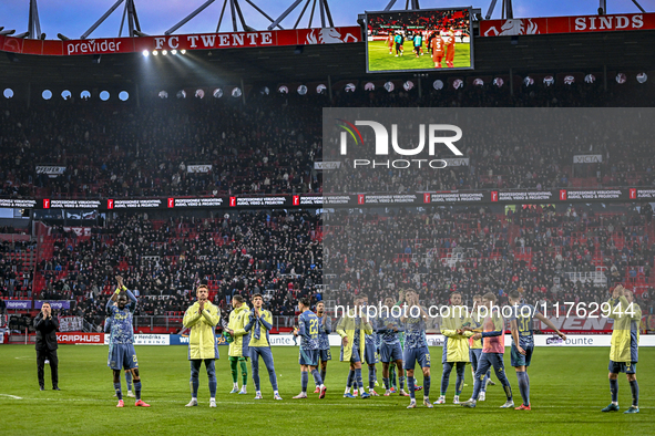 Players of Ajax thank the fans after the match, which ends with a final result of 2-2, during the match Twente vs. Ajax at the Grolsch Veste...