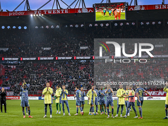 Players of Ajax thank the fans after the match, which ends with a final result of 2-2, during the match Twente vs. Ajax at the Grolsch Veste...