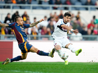 Riccardo Orsolini of Bologna FC scores second goal during the Serie A Enilive match between AS Roma and Bologna FC at Stadio Olimpico on Nov...