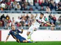 Riccardo Orsolini of Bologna FC scores second goal during the Serie A Enilive match between AS Roma and Bologna FC at Stadio Olimpico on Nov...