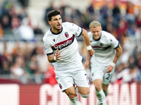 Riccardo Orsolini of Bologna FC celebrates after scoring second goal during the Serie A Enilive match between AS Roma and Bologna FC at Stad...