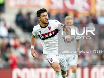 Riccardo Orsolini of Bologna FC celebrates after scoring second goal during the Serie A Enilive match between AS Roma and Bologna FC at Stad...