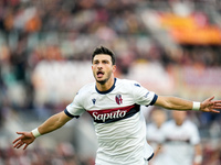 Riccardo Orsolini of Bologna FC celebrates after scoring second goal during the Serie A Enilive match between AS Roma and Bologna FC at Stad...