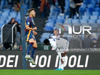 Stephan El Shaarawy of AS Roma celebrates after scoring first goal during the Serie A Enilive match between AS Roma and Bologna FC at Stadio...