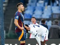 Stephan El Shaarawy of AS Roma celebrates after scoring first goal during the Serie A Enilive match between AS Roma and Bologna FC at Stadio...