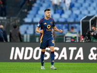 Stephan El Shaarawy of AS Roma celebrates after scoring first goal during the Serie A Enilive match between AS Roma and Bologna FC at Stadio...