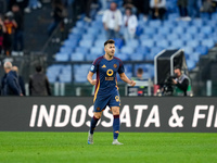 Stephan El Shaarawy of AS Roma celebrates after scoring first goal during the Serie A Enilive match between AS Roma and Bologna FC at Stadio...