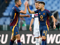 Stephan El Shaarawy of AS Roma celebrates after scoring first goal during the Serie A Enilive match between AS Roma and Bologna FC at Stadio...