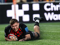 Freddie Lockwood of Newcastle Falcons scores during the Premiership Cup Pool A match between Newcastle Falcons and Doncaster Knights at King...