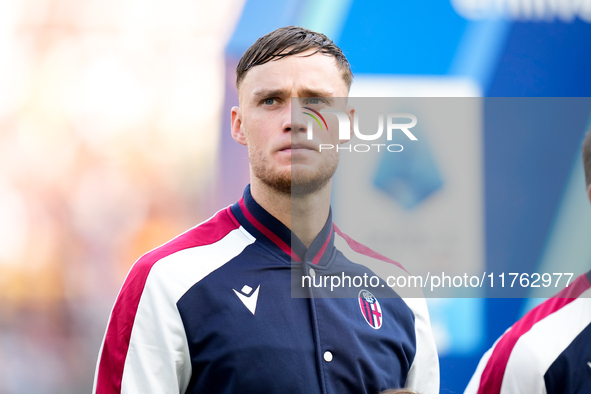 Sam Beukema of Bologna FC looks on during the Serie A Enilive match between AS Roma and Bologna FC at Stadio Olimpico on November 10, 2024 i...