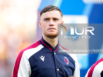 Sam Beukema of Bologna FC looks on during the Serie A Enilive match between AS Roma and Bologna FC at Stadio Olimpico on November 10, 2024 i...