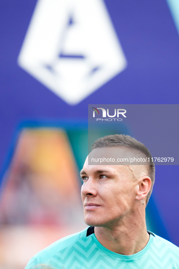 Lukasz Skorupski of Bologna FC looks on during the Serie A Enilive match between AS Roma and Bologna FC at Stadio Olimpico on November 10, 2...