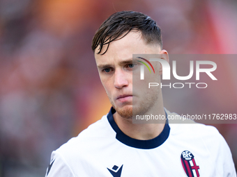 Sam Beukema of Bologna FC looks on during the Serie A Enilive match between AS Roma and Bologna FC at Stadio Olimpico on November 10, 2024 i...