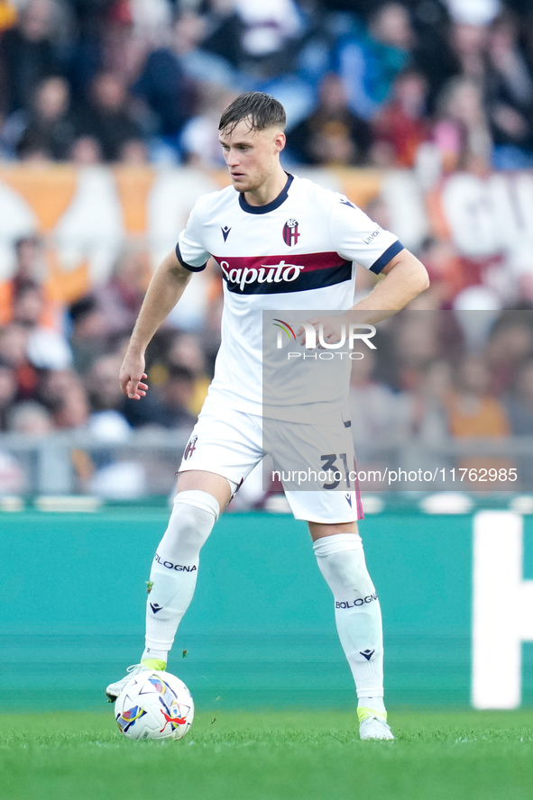 Sam Beukema of Bologna FC during the Serie A Enilive match between AS Roma and Bologna FC at Stadio Olimpico on November 10, 2024 in Rome, I...