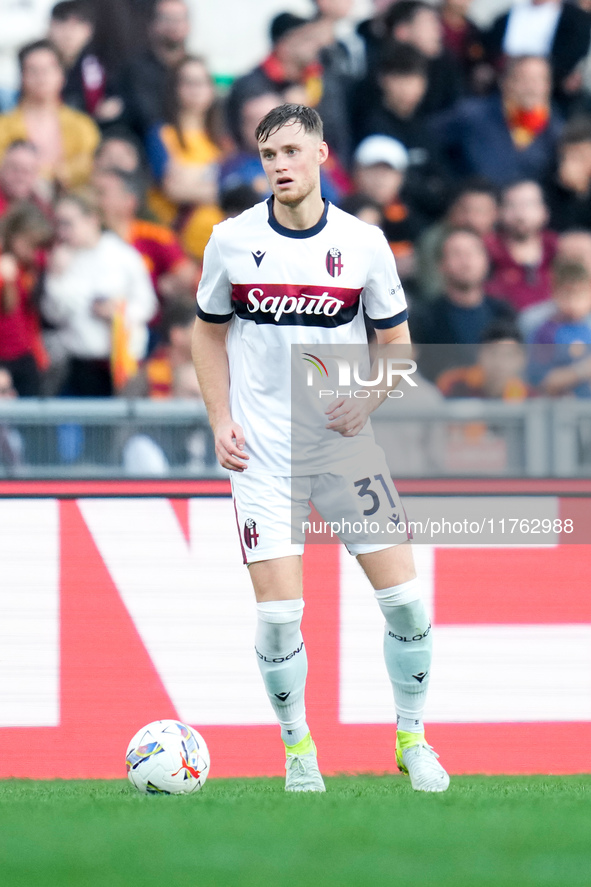 Sam Beukema of Bologna FC during the Serie A Enilive match between AS Roma and Bologna FC at Stadio Olimpico on November 10, 2024 in Rome, I...