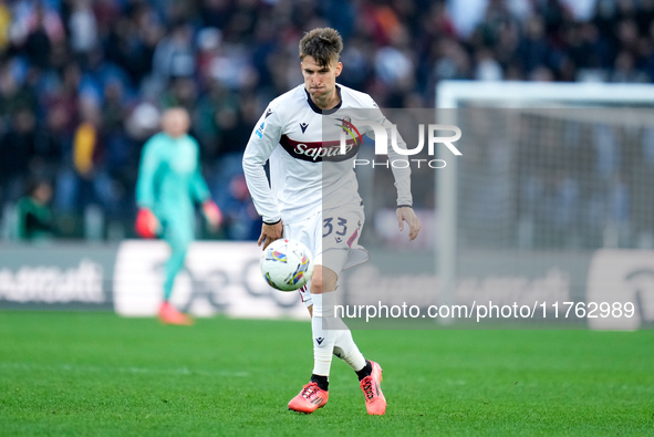 Juan Miranda of Bologna FC during the Serie A Enilive match between AS Roma and Bologna FC at Stadio Olimpico on November 10, 2024 in Rome,...