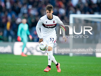 Juan Miranda of Bologna FC during the Serie A Enilive match between AS Roma and Bologna FC at Stadio Olimpico on November 10, 2024 in Rome,...