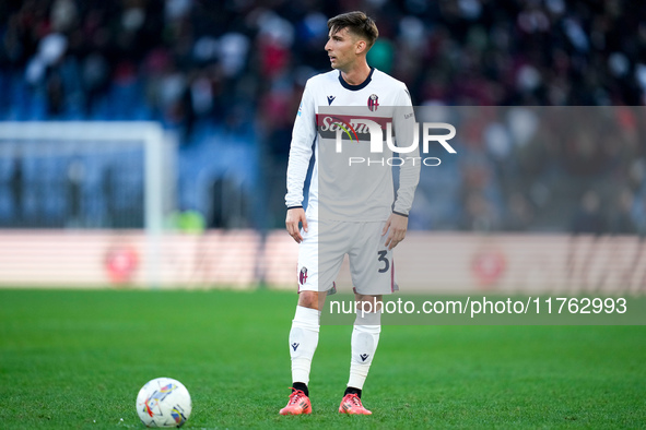 Juan Miranda of Bologna FC during the Serie A Enilive match between AS Roma and Bologna FC at Stadio Olimpico on November 10, 2024 in Rome,...