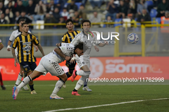 Salvatore Esposito of Spezia Calcio scores second goal during the Serie B match between SS Juve Stabia and Spezia Calcio at Stadio Romeo Men...