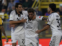 Salvatore Esposito of Spezia Calcio celebrates with team mates after scoring during the Serie B match between SS Juve Stabia and Spezia Calc...