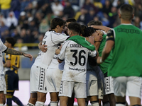 Salvatore Esposito of Spezia Calcio celebrates with team mates after scoring during the Serie B match between SS Juve Stabia and Spezia Calc...