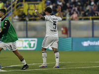 Salvatore Esposito of Spezia Calcio celebrates with team mates after scoring during the Serie B match between SS Juve Stabia and Spezia Calc...