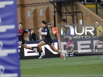 Ethan Grayson of Newcastle Falcons makes his way to the line during the Premiership Cup Pool A match between Newcastle Falcons and Doncaster...