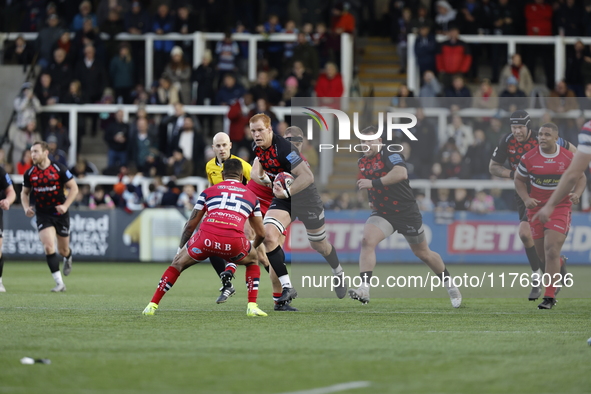 Philip van der Walt of Newcastle Falcons charges during the Premiership Cup Pool A match between Newcastle Falcons and Doncaster Knights at...