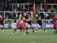 Philip van der Walt of Newcastle Falcons charges during the Premiership Cup Pool A match between Newcastle Falcons and Doncaster Knights at...