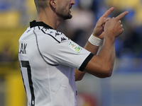 Antonio-Mirko Colak of Spezia Calcio celebrates after scoring during the Serie B match between SS Juve Stabia and Spezia Calcio at Stadio Ro...