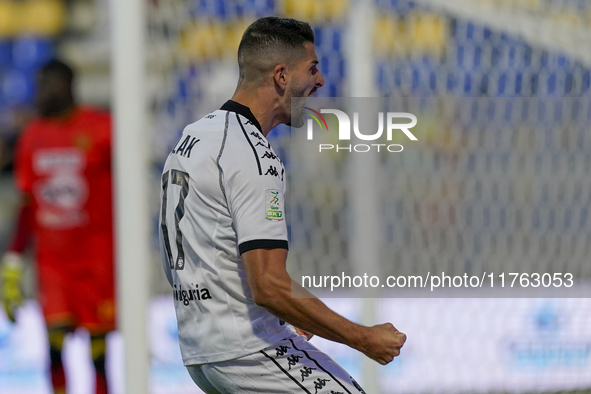 Antonio-Mirko Colak of Spezia Calcio celebrates after scoring during the Serie B match between SS Juve Stabia and Spezia Calcio at Stadio Ro...