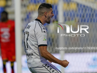 Antonio-Mirko Colak of Spezia Calcio celebrates after scoring during the Serie B match between SS Juve Stabia and Spezia Calcio at Stadio Ro...